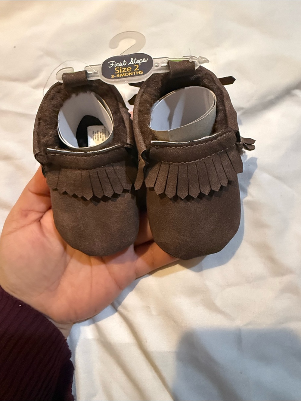 First Steps Brown Fringe Baby Moccasins - Size 2 (3-6 Months)